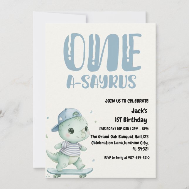 Invitation Dinosaure Premier Anniversaire, Skateboard Dinos 1 (Devant)