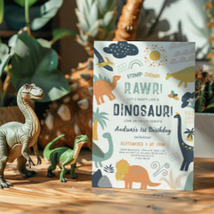 Invitation Dinosaure Premier anniversaire Stomp Chomp Roar