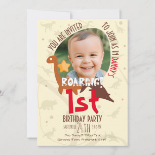 Invitation Dinosaure Roaring personnalisé 1er anniversaire