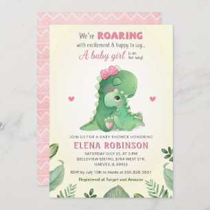 Invitation Dinosaure rose Bébé Fille Douche Wild Sweet Parsem