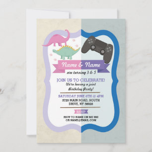 Invitation Dinosaure rose et Jeu Jeu Joueur-Garçon Anniversai