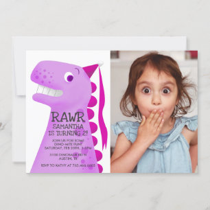 Invitation Dinosaure rose Princesse Anniversaire Photo