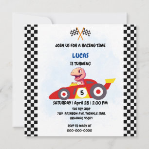 Invitation Dinosaure rose Rouge Race voiture garçon Fun Anniv