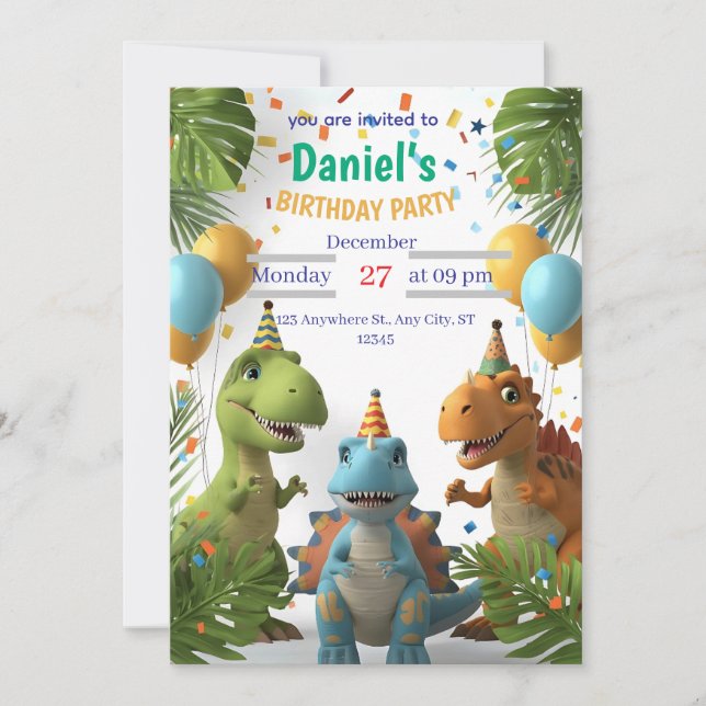 Invitation Dinosaure rugissant Boys Anniversaire Fête Invitat (Devant)