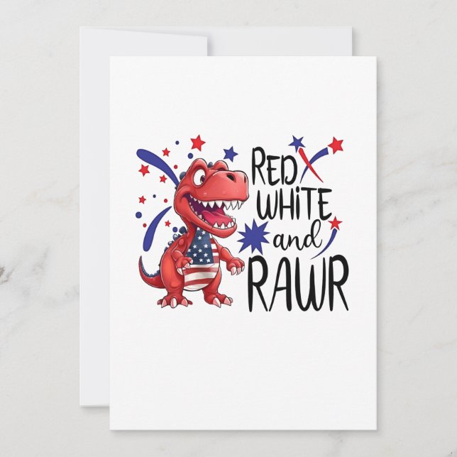 Invitation Dinosaure rugissant rouge blanc de l'Ouest  (Devant)