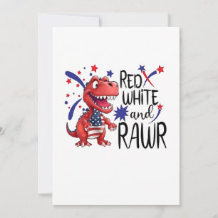 Invitation Dinosaure rugissant rouge blanc de l'Ouest 