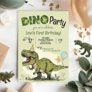 Invitation Dinosaure T-Rex Premier anniversaire Dino Party