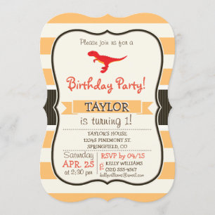 Invitation Dinosaure T-Rex Rouge; Rayures Orange