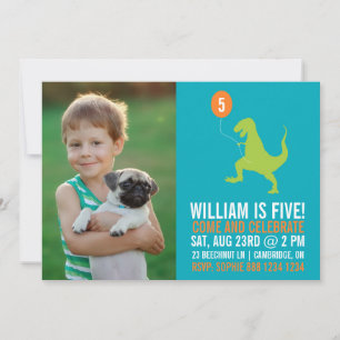 Invitation Dinosaure Vert & Balloon Photo Anniversaire Invita
