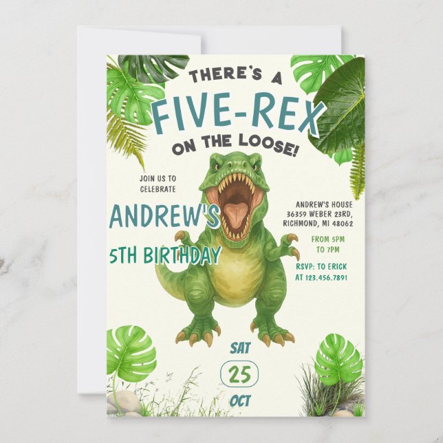 Invitation Dinosaure vert personnel fête d'anniversaire pour  (Devant)