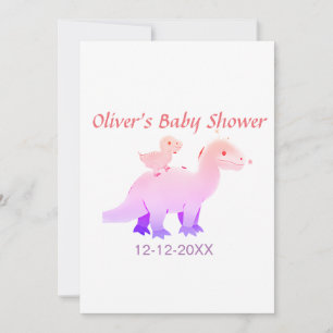 Invitation Dinosaure violet rose rouge baby shower ajouter la