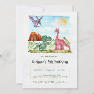 Invitation Dinosaures Aquarelle Verte Fête d'anniversaire