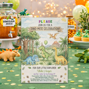 Invitation Dinosaures Aquarelle Volcan 2e Anniversaire