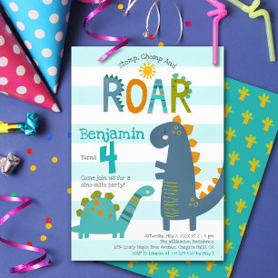 Invitation Dinosaures Bleu Cute Stomp Chomp Roar Boy Annivers