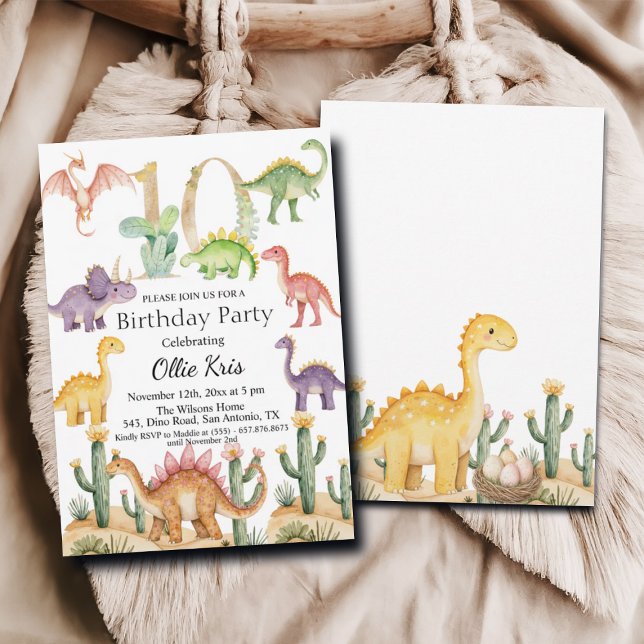 Invitation Dinosaures colorés 10e fête d'anniversaire (Créateur téléchargé)