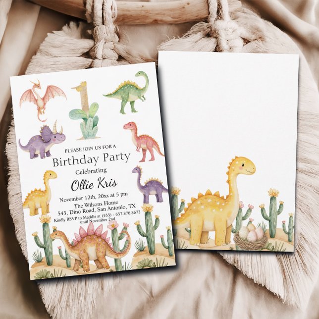 Invitation Dinosaures colorés 1er anniversaire fête (Créateur téléchargé)