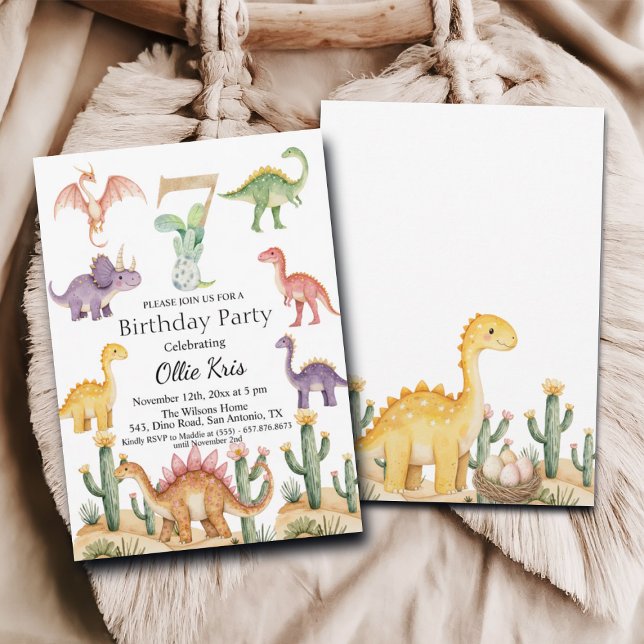 Invitation Dinosaures colorés 7e fête d'anniversaire (Créateur téléchargé)