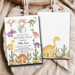 Invitation Dinosaures colorés 8e fête d'anniversaire