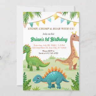 Invitation dinosaures colorés mignon garçon fête d'anniversai