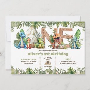 Invitation Dinosaures Colorés Verdure ONE 1er Premier Anniver