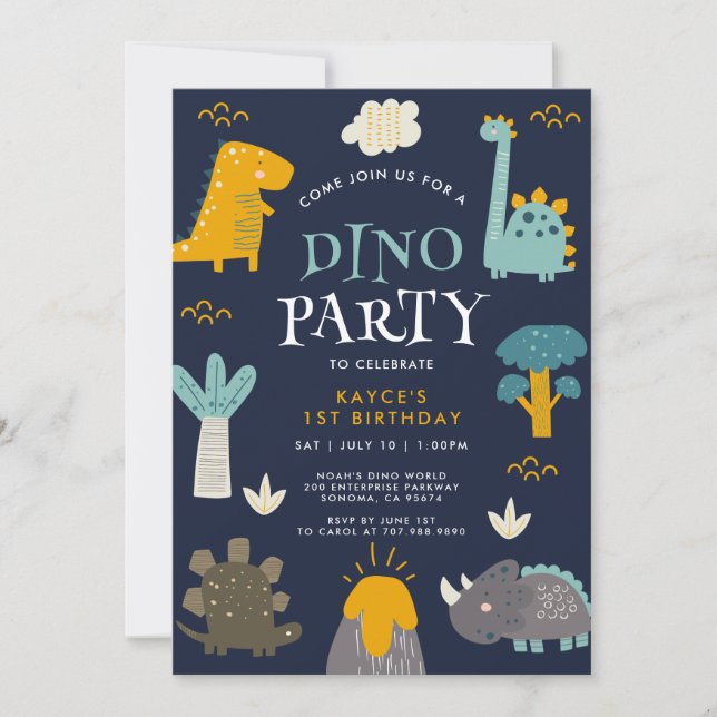 Invitation Dinosaures de la fête de Cute Dino Premier anniver (Devant)