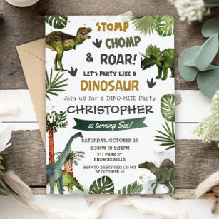 Invitation Dinosaures de verdure Anniversaire Fête Stomp Chom