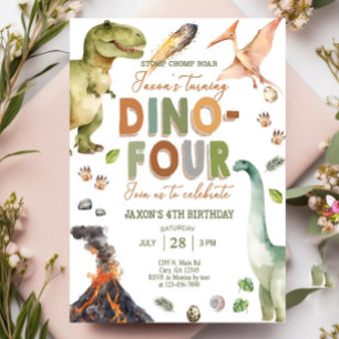 Invitation Dinosaures DINO FOUR garçon 4e anniversaire invita