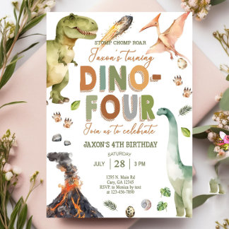 Invitation Dinosaures DINO FOUR garçon 4e anniversaire invita