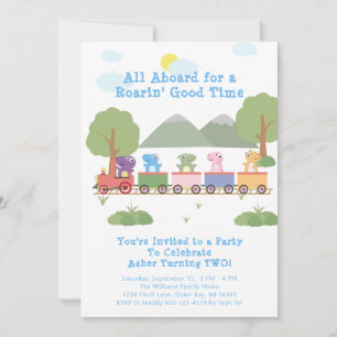 Invitation Dinosaures En Train Tous À Bord Anniversaire
