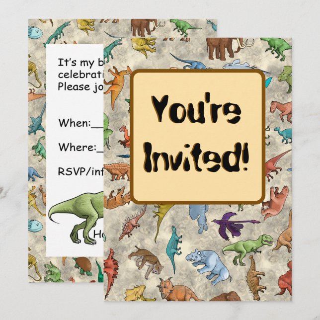 Invitation Dinosaures et Animaux Préhistoriques (Devant / Derrière)