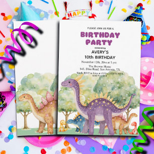 Invitation Dinosaures et arbres Colorée 10e fête d'anniversai