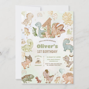 Invitation Dinosaures Joyeux 1er Anniversaire