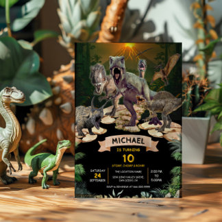 Invitation Dinosaures Jurassique Anniversaire Fête Stomp Chom
