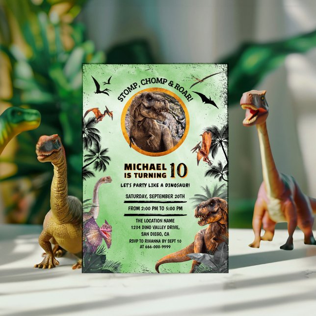 Invitation Dinosaures Jurassique Anniversaire Fête Stomp Chom (Dinosaur T-Rex Kids Birthday Party Invitation Stomp Chomp and Roar)