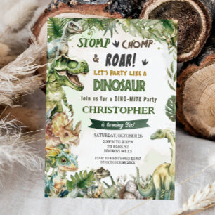 Invitation Dinosaures Jurassique Anniversaire Fête Stomp Chom