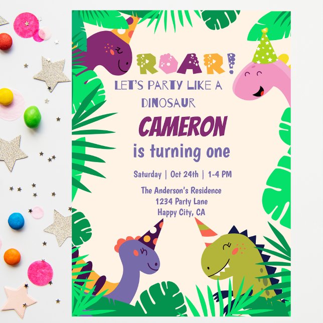 Invitation Dinosaures mignonette Roar Lets Amusants 1er Anniv (Créateur téléchargé)