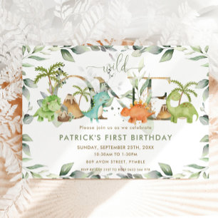 Invitation Dinosaures mignonette Verdure 1er Anniversaire Sau