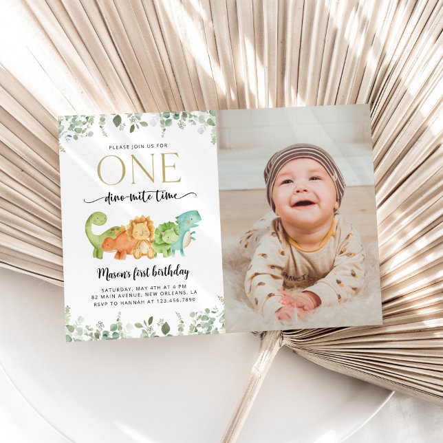 Invitation Dinosaures mignons, T-Rex, Jurassique, Premier Ann (Créateur téléchargé)