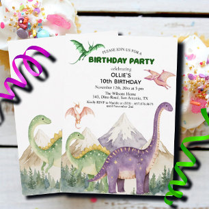 Invitation Dinosaures & Montagnes Colorée 10e fête d'annivers