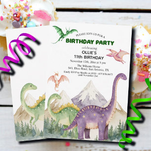Invitation Dinosaures & Montagnes Colorée 11e fête d'annivers