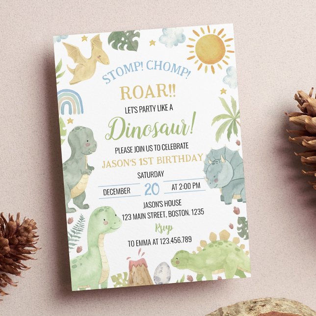 Invitation Dinosaures Stomp Chomp Anniversaire Fête Invitatio (Créateur téléchargé)