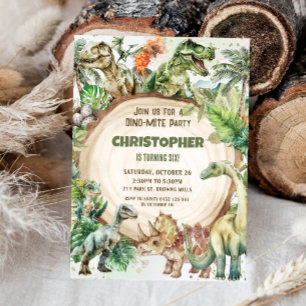 Invitation Dinosaures Verdure Dino-mite Anniversaire