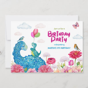 Invitation Dinosauries de la fête Cute Dino Aquarelle Anniver