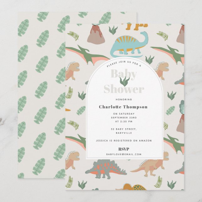 Invitation Dinosaurs Boho Prehistoric Animals Baby Shower (Devant / Derrière)