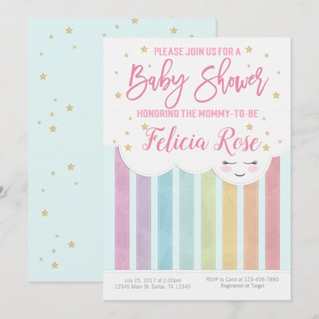 Invitation d'invitation Pastel Rainbow Baby shower (Devant / Derrière)