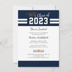 Invitation Diplômé 2026 Bleu Marine Simple