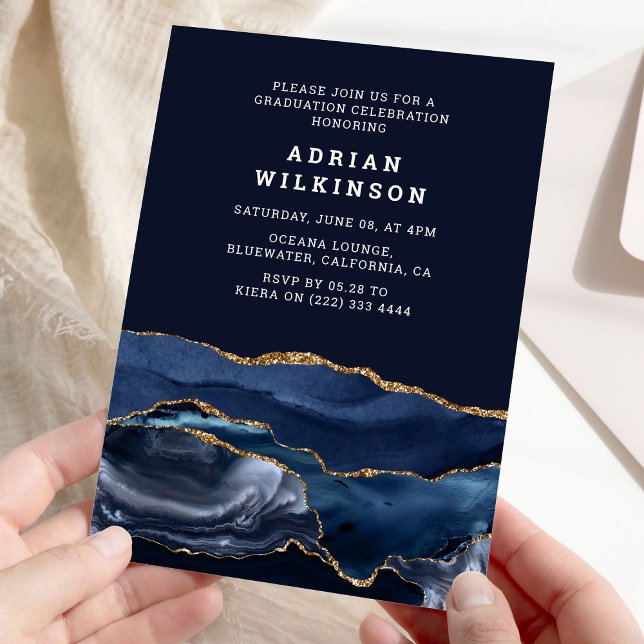 Invitation Diplôme Agate Bleu Marine et Or (Créateur téléchargé)
