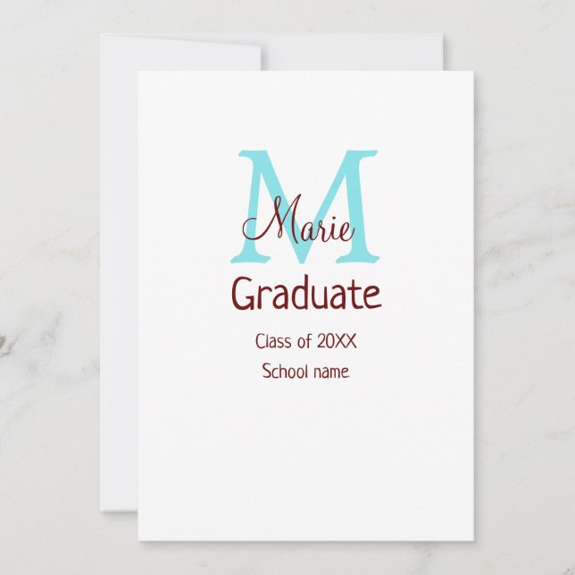 Invitation Diplômé ajouter nom monogramme vert rose simple mi (Devant)