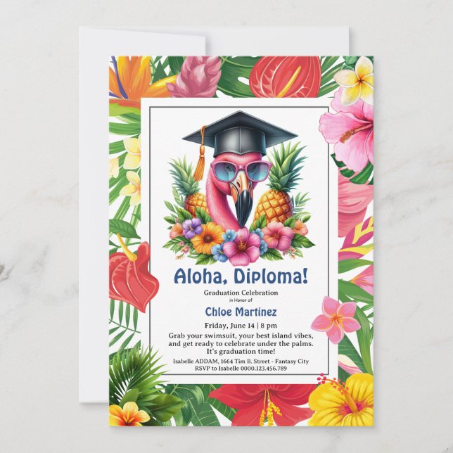 Invitation Diplôme Aloha ! Fête de remise des diplômes tropic (Devant)