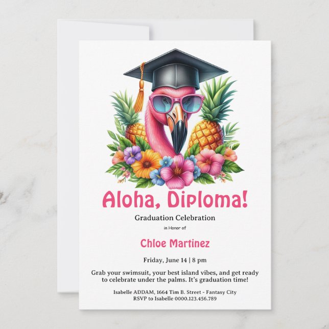 Invitation Diplôme Aloha Fête Tropicale de Remise de Diplômes (Devant)